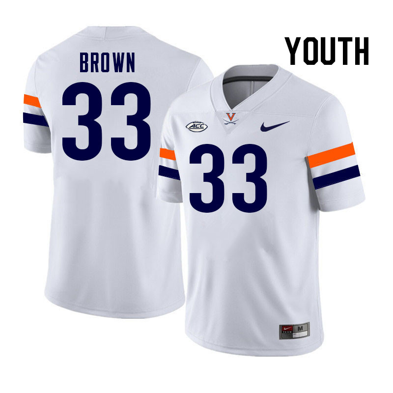Youth Virginia Cavaliers #33 Myles Brown College Football Jerseys Stitched-White